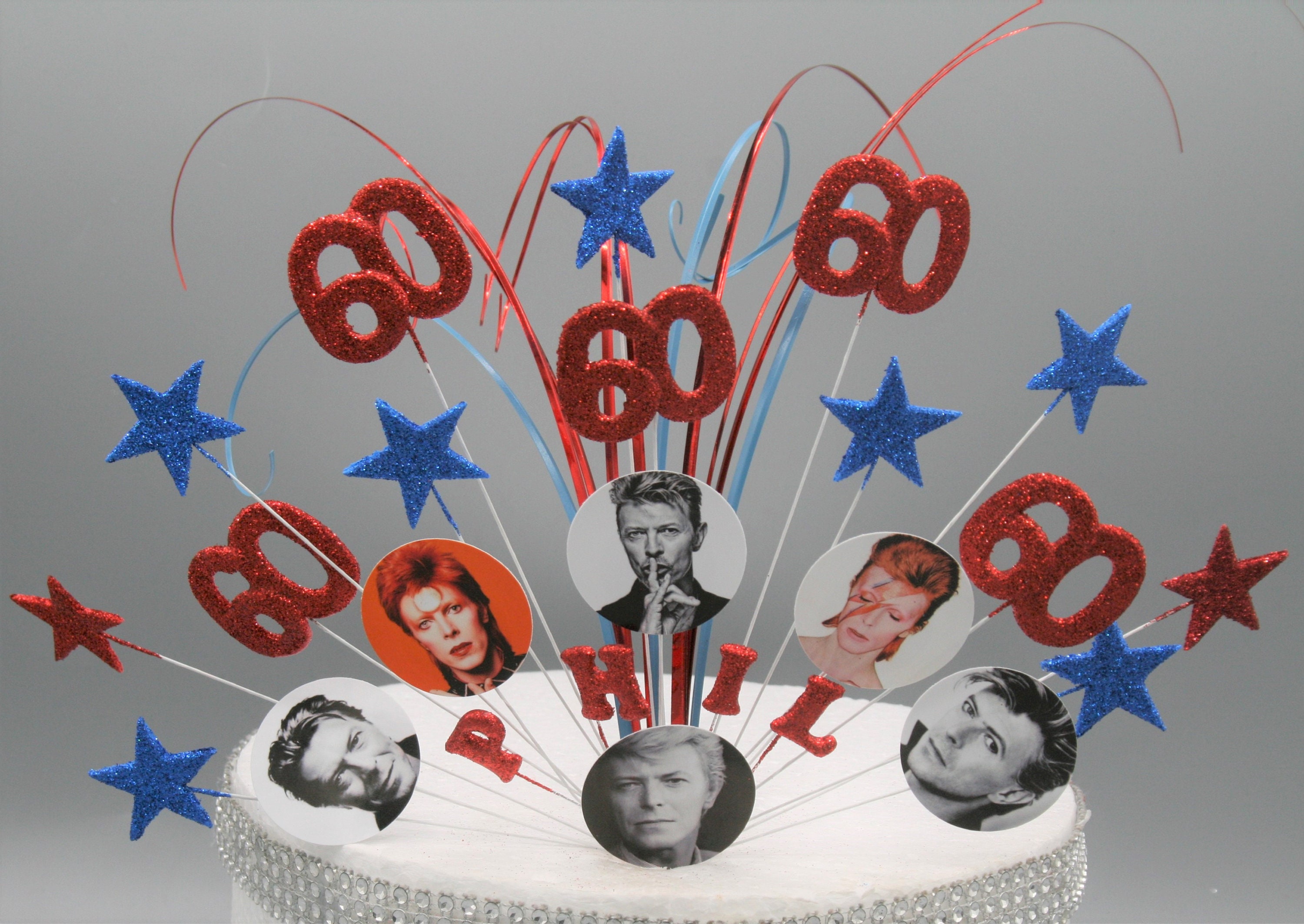 David Bowie Any Colour Glitter Cake Topper Spray Cake Decoration Birthday 18th 21st 30th 40th 50th 60th 70th Stars on Wires 004