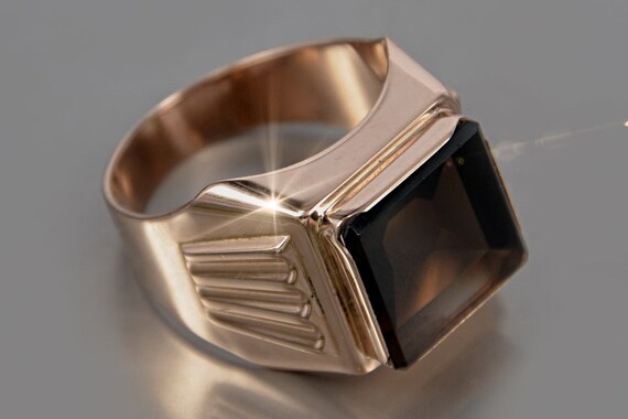 Onyx Men Ring, Solid 14 KT Rose Gold, 585 Russian