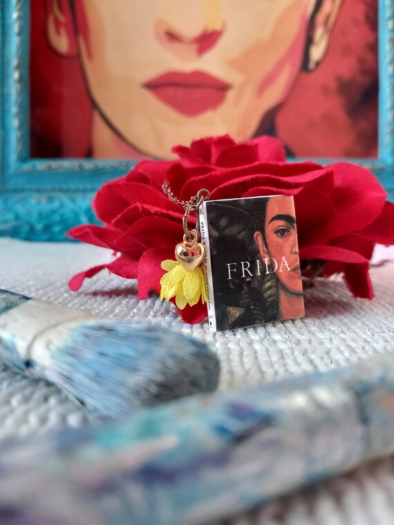 Frida Kahlo handmade miniature book necklace,recycled book paper,book lovers,book pendant,book jewelry,bookworm gift,gift for her,art lovers