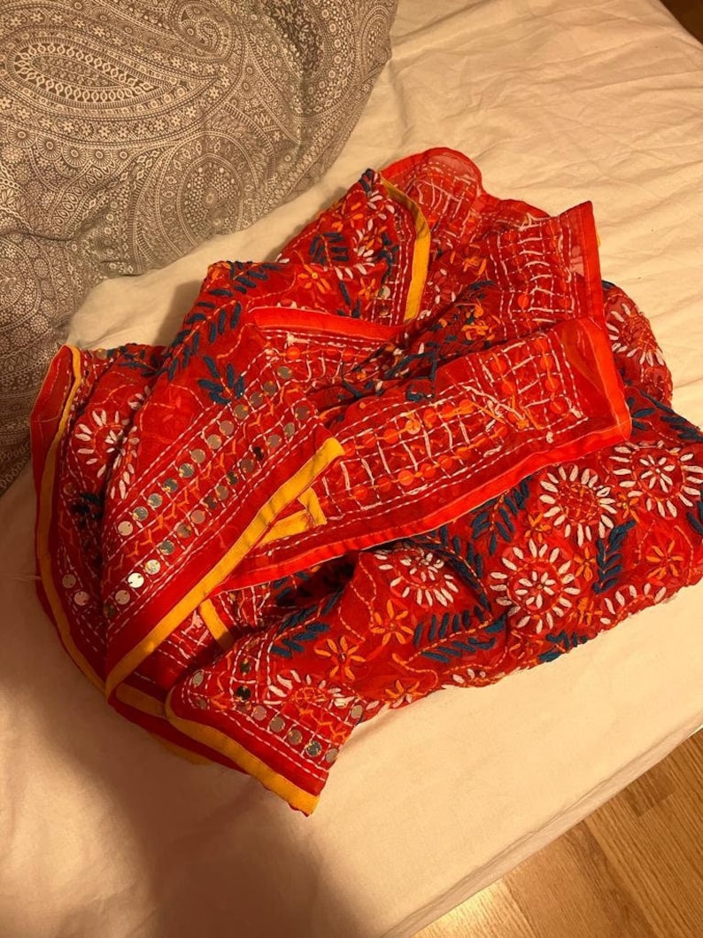 Yellow - Phulkari Hand Embroidered Semi Silk Chinnon Dupatta main image 0