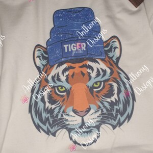 Tiger Pride tiger face with beanie crewneck sweatshirt can be personalized