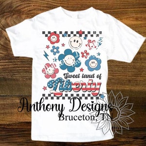 Sweet Land of Liberty in red white blue  Independence Day Fourth of July white or bleached shirt