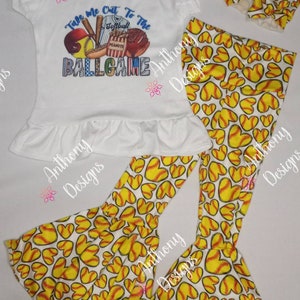 Take me out to the ballgame softball girls shirt pants headband MADE IN USA