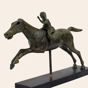 Jockey and horse sculpture, ancient greek replica jockey of Artemision solid bronze statue, horse gift home decor statue