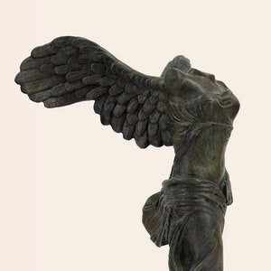 Nike victory statue, winged victory of Samothrace goddess statue, greek mythology art statue, solid bronze artifact