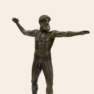 Poseidon statue, greek art god of sea storms earthquakes horses statue, bronze age modern statue, seafarers statue, Zeus artemission statue