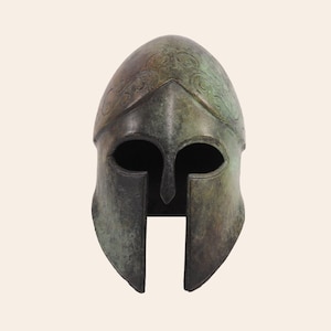 Greek Spartan Corinthian Helmet Bronze Sculpture Greek Quality Artifact Greek Handmade Helmet Museum Replica Verdigris Patina Effect Art