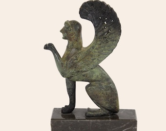 Esfinge mítica Escultura griega de bronce Arte Coleccionable Museo griego inspirado Copia Verdigris Patina Efecto Artefacto histórico