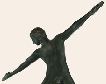 Lanzador de jabalina Atleta griego Estatua de bronce sólido Museo Réplica Arte hecho a mano Figura de metal Decoración del hogar Juegos Olímpicos Ouality Art Verdigris