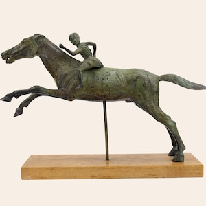 Jockey of Artemision, horse statue with jockey, ancient greek copy solid bronze statue, horse gift home decor statue