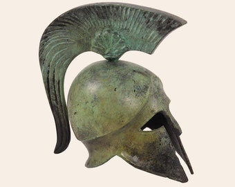 Spartan Helmet Anthemion Crest Greek Bronze Sculpture Hellenic Museum Reproduction Helmet Original Artwork Veridigris