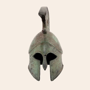 Small Spartan Helmet, Bronze miniature helmet, greek griffin crest helmets, solid bronze casting artifact, collectors gift