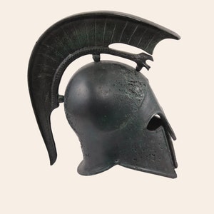 Snake Crested Greek Helmet Quality Museum Replica Corinthian Helmet Open Mouth Snake Crest Blue Patina Bronze Sculpture Ancient Greek Helmet