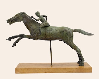 Jockey of Artemision, horse statue with jockey, ancient greek copy solid bronze statue, horse gift home decor statue