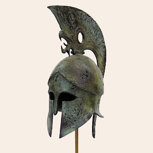 Corinthian Helmet Spartan Hoplite Casque With Griffin Real Size Solid Bronze Ancient Greek Battered Warrior Quality Art Museum Replica