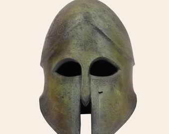 Corinthian helmet closed nose, Greek warrior bronze helmet Spira decoration, solid bronze casting helmet