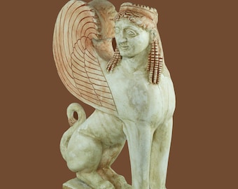 Estatua grande de yeso de la Esfinge griega, fundición de yeso de esfinge de mitología griega, estatua de pátina de bronce de decoración de oficina en el hogar