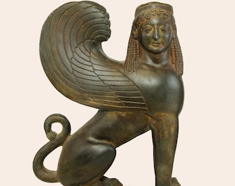 Greek Sphinx statue, plaster casting greek mythology sphinx plaster, home office decor bronze patina statue