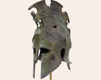 Full Size Helmet Sphinx Battered Solid Aged Bronze Ancient Greek Art Museum Reproduction Greek Home Decor Corinthian Spartan Warrior