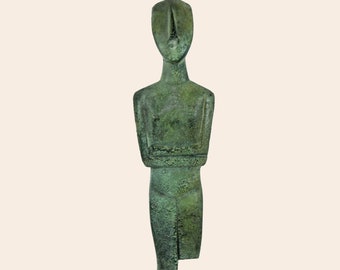 Cycladic Art Ancient Greek Bronze Sculpture Feminine Idol Original Artifact Handmade Museum Replica Handmade Female Statue Verdigris Finish