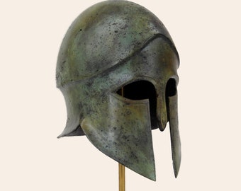 Corinthian Helmet Greek Warrior Bronze Helmet Handmade Replica of Olympia Museum Quality Reproduction Helmet Verdigris Finish