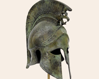 Ancient Greek Spartan Helmet Corinthian Griffin Crested Helmet Solid Aged Bronze Greek Art Artifact Museum Reproduction Trojan War Helmet