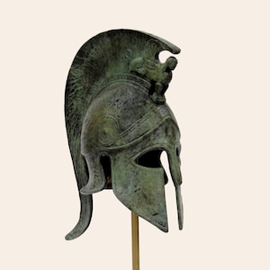 Bronze Spartan helmet, greek spira sphinx crest helmet, solid bronze casting technique historical piece greek history