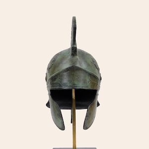 Athenian Roman Full Size Helmet Solid Aged Bronze Ancient Greek Attic Chalkidean Casque Museum Reproduction Greek Handmade Artifact image 4