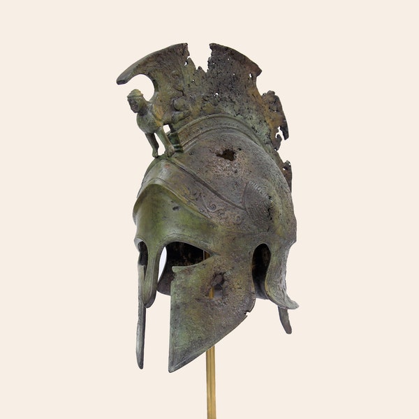 Full Size Helmet Sphinx Battered Solid Aged Bronze Ancient Greek Art Museum Reproduction Greek Home Decor Corinthian Spartan Warrior