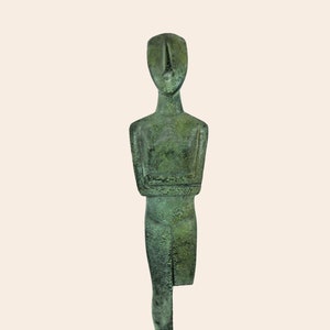 Cycladic Art Ancient Greek Bronze Sculpture Feminine Idol Original Artifact Handmade Museum Replica Handmade Female Statue Verdigris Finish