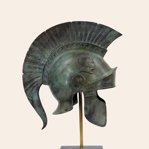 Athenian Roman Full Size Helmet Solid Aged Bronze Ancient Greek Attic Chalkidean Casque Museum Reproduction Greek Handmade Artifact image 3