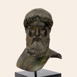Estatua de Poseidón, dios del agua mar bronce sólido fundición de la cabeza busto, mitología griega estatua antigua réplica decoración del hogar