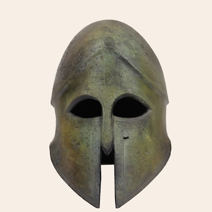 Corinthian helmet closed nose, Greek warrior bronze helmet Spira decoration, solid bronze casting helmet