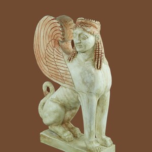Greek Sphinx plaster large statue, casting greek mythology sphinx plaster, home office decor bronze patina statue