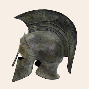 Greek war helmet real size, Spartan greek helmet key decoration, solid bronze casting helmet, Gift For Him