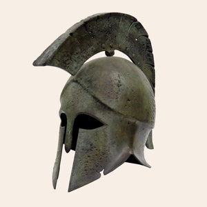 Greek Spartan Helmet Corinthian Bronze Helmet Ancient Bronze Sculpture Art Greek Museum Copy Verdigris Finish Old School Craftmanship