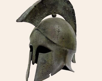 Greek Spartan Helmet Corinthian Bronze Helmet Ancient Bronze Sculpture Art Greek Museum Copy Verdigris Finish Old School Craftmanship