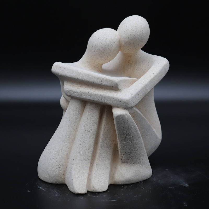 Sculpture de couple en bronze argenté, figurine d'amoureux fait main - France