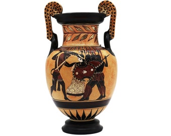 【送料無料・蔵出し】古代ギリシャ　花瓶　黒絵式陶器　ギリシャ陶器 古代ギリシャ、アンフォラの花瓶、ヘラクレスとレルネのヒュドラ