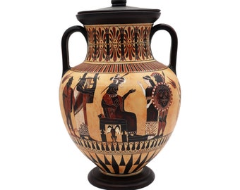 Jarrón de ánfora, Nacimiento de la diosa Atenea, Cerámica griega antigua, Ánforas de Hércules, Cerámica de figuras negras, Réplica hecha a mano, Regalo de coleccionista