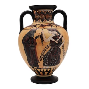 Amphorenvase, schwarze Keramikvase, griechische Keramikvase, antike griechische Vase, griechische Keramikvasen, Amphore mit Dionysos, Keramikvasen