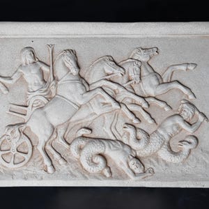 Greek god Zeus fighting the Titans archaic plaque, Titanomachy Titans war porestone handmade wall plaque, Greek history inspired piece