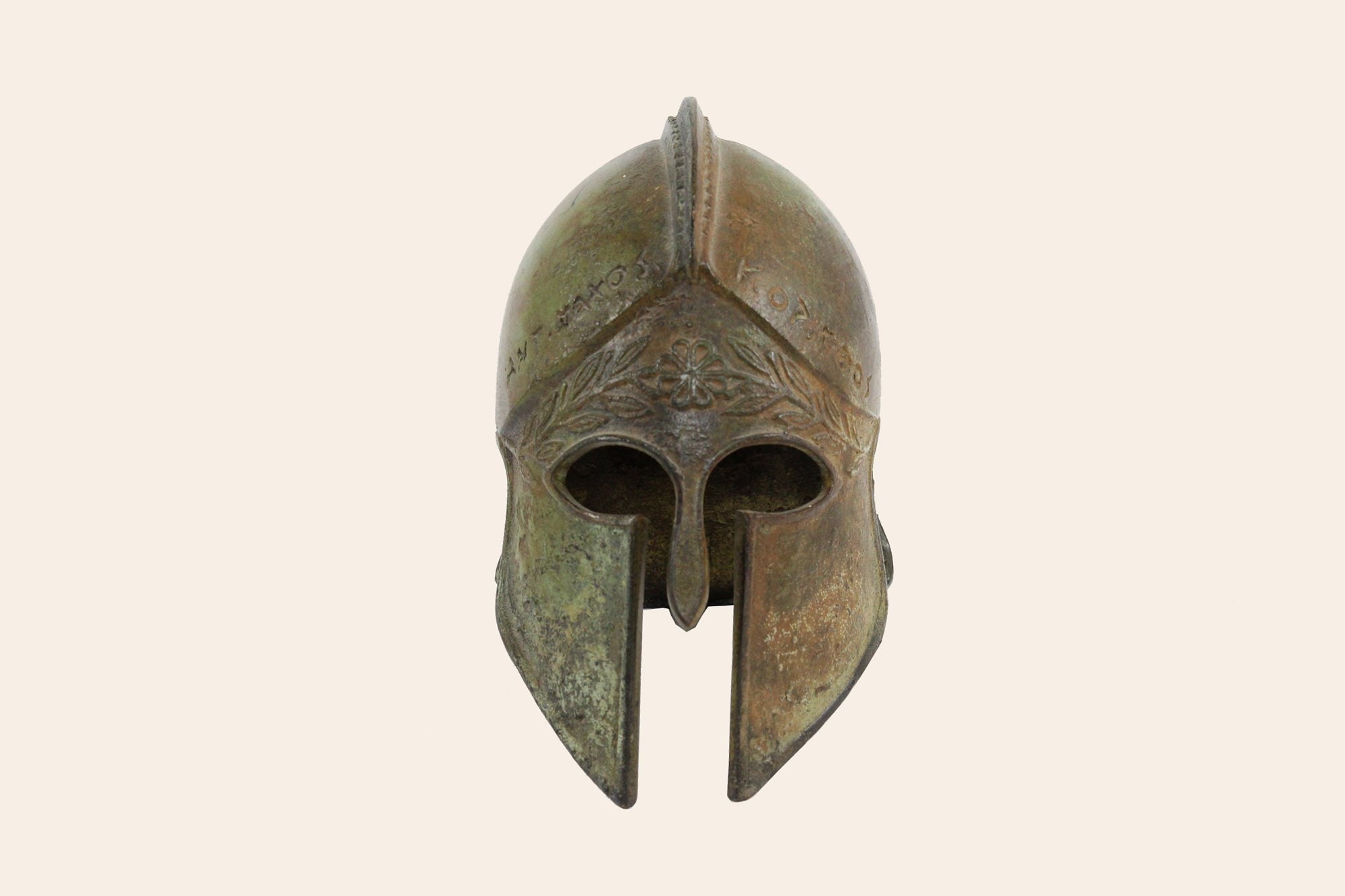 Ancient Greek Corinthian Spartan Helmet Laurel Leaves Forehead -