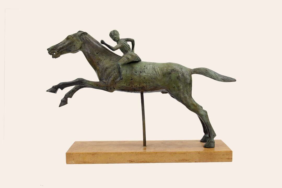 ヴィンテージ 民族工芸品 ギリシャの馬と戦車 置物 ブロンズ