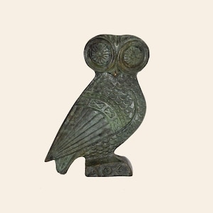 Owl of Athena Ancient Greek Sacred Owl of Athens Bronze Art Museum Replica Symbol of Wisdom Verdigris Patina Effect Greek Mythology