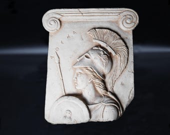 Athena Greek goddess archaic plaque, Minerva or Pallas goddess of wisdom wall decor, Greek mythology inspired artifact, porestone wall art