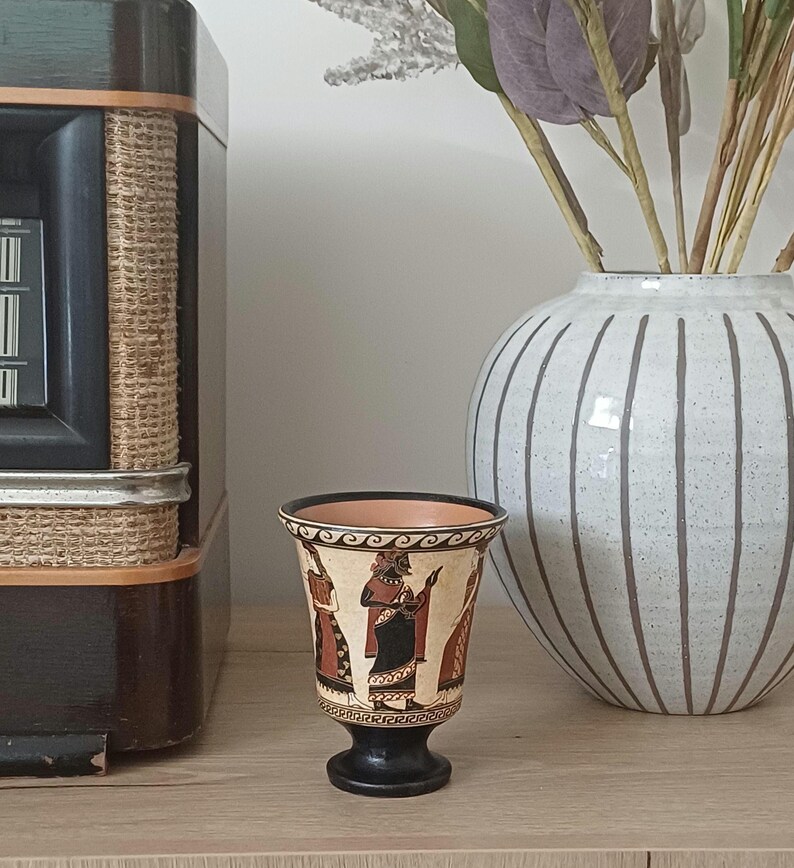 Pethagorean cup, Greek pottery, Pythagoras mug, Dionysus and Maenads, Hand painted pottery, Cup of justice, Ancient Greek cups, Home decor image 5