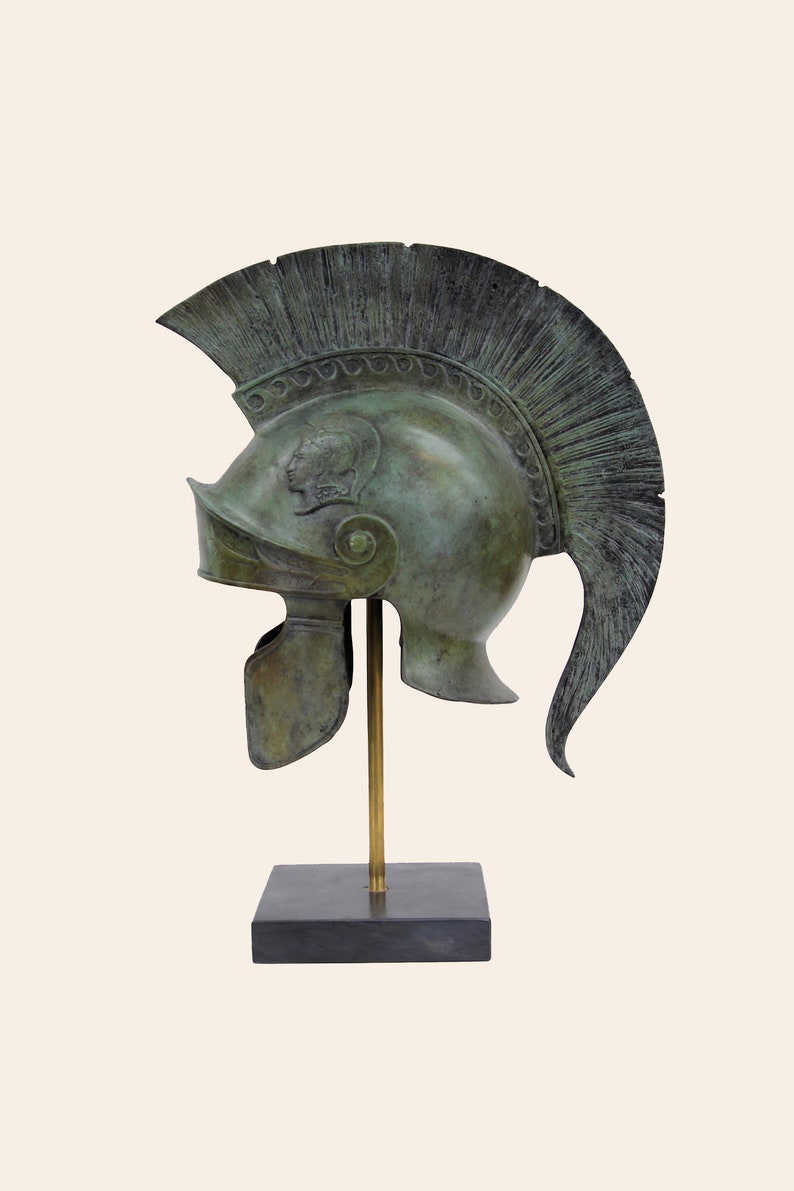 Athenian Roman Full Size Helmet Solid Aged Bronze Ancient Greek Attic Chalkidean Casque Museum Reproduction Greek Handmade Artifact image 5