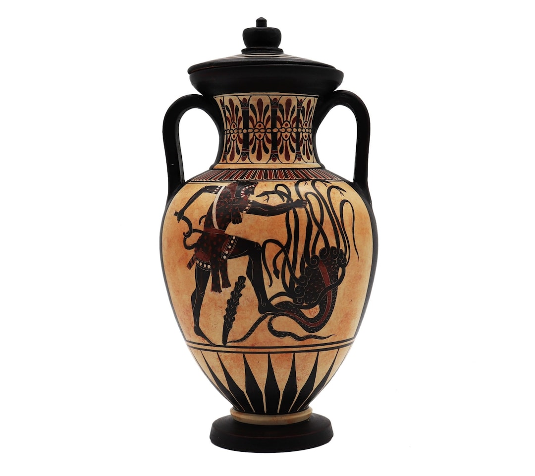 古代ギリシャ、アンフォラの花瓶、ヘラクレスとレルネのヒュドラ、黒像