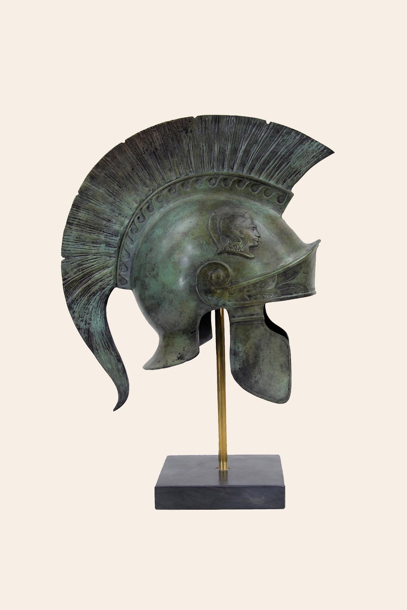 Athenian Roman Full Size Helmet Solid Aged Bronze Ancient Greek Attic Chalkidean Casque Museum Reproduction Greek Handmade Artifact image 3